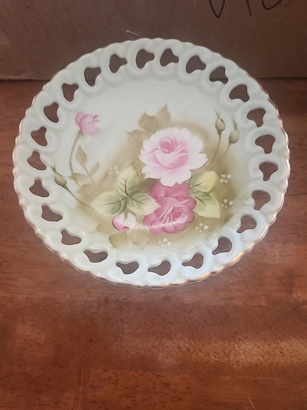 Vintage Lefton China Footed Small Cake Plate, Hand Painted